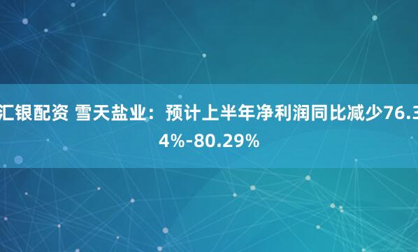 汇银配资 雪天盐业：预计上半年净利润同比减少76.34%-80.29%
